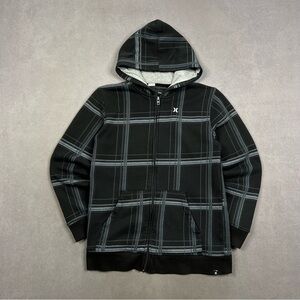 Hurley Black and Gray Zip Up Sweater Y2K